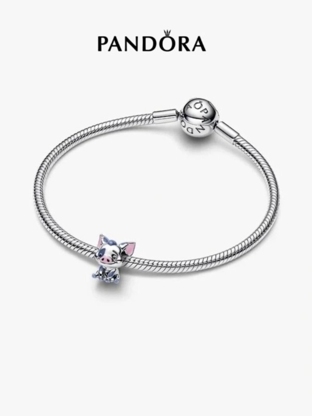 Pandora Silver Bracelet with Pink and Blue Pig Charm